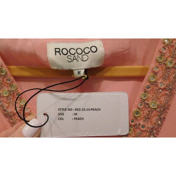 Gorgeous NWT ROCOCO SAND 100% Silk Sleeveless Peach Beaded Trim Blouse Medium - Picture 4 of 7